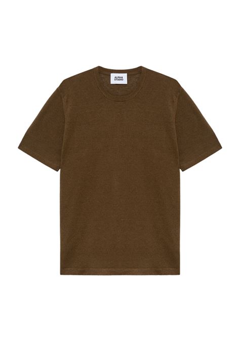 Alpha Studio t-shirt girocollo in lino e cotone marrone ALPHA STUDIO | T-shirt | AU-5091C1017